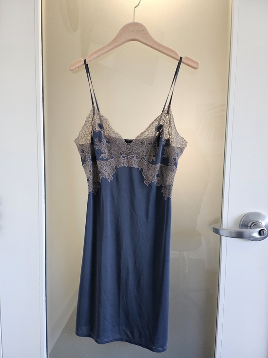 Natori Other - Natori Slate Blue Slip with Beige Lace Trim